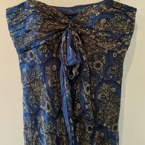 Strapless blue paisley dress